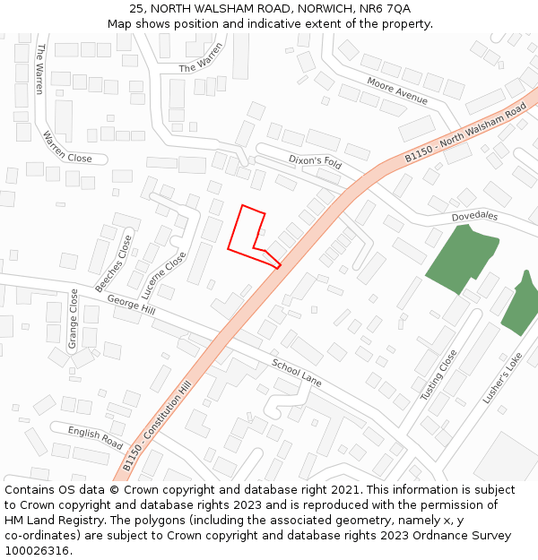 25, NORTH WALSHAM ROAD, NORWICH, NR6 7QA: Location map and indicative extent of plot