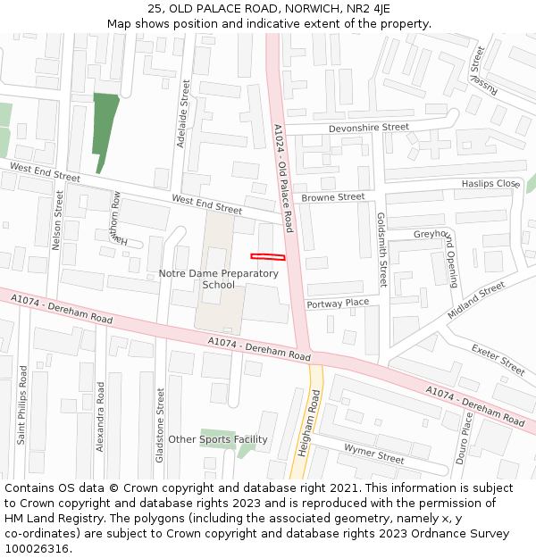 25, OLD PALACE ROAD, NORWICH, NR2 4JE: Location map and indicative extent of plot