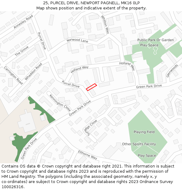 25, PURCEL DRIVE, NEWPORT PAGNELL, MK16 0LP: Location map and indicative extent of plot