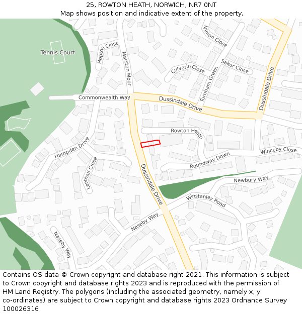 25, ROWTON HEATH, NORWICH, NR7 0NT: Location map and indicative extent of plot