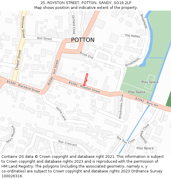 25, ROYSTON STREET, POTTON, SANDY, SG19 2LP: Location map and indicative extent of plot