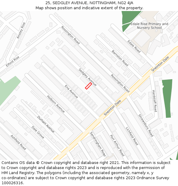 25, SEDGLEY AVENUE, NOTTINGHAM, NG2 4JA: Location map and indicative extent of plot