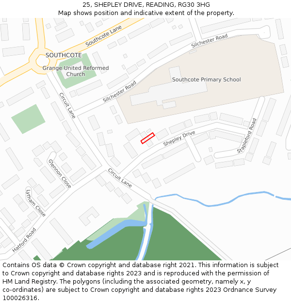 25, SHEPLEY DRIVE, READING, RG30 3HG: Location map and indicative extent of plot