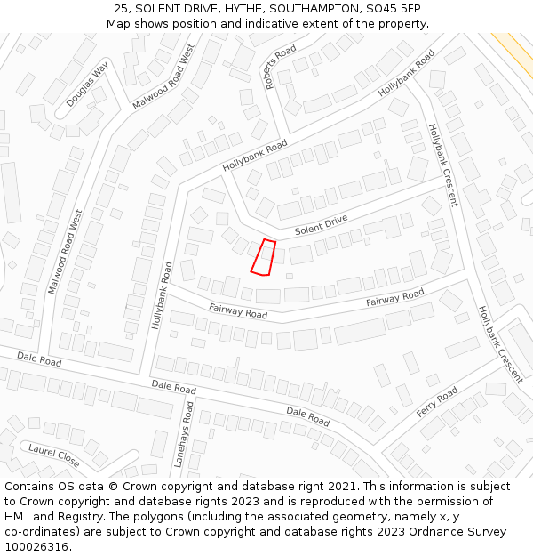 25, SOLENT DRIVE, HYTHE, SOUTHAMPTON, SO45 5FP: Location map and indicative extent of plot