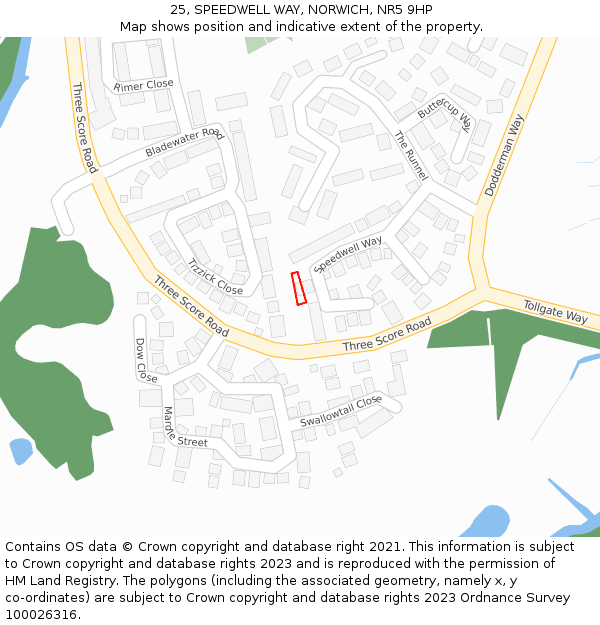 25, SPEEDWELL WAY, NORWICH, NR5 9HP: Location map and indicative extent of plot