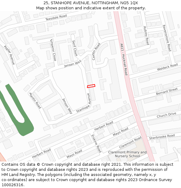 25, STANHOPE AVENUE, NOTTINGHAM, NG5 1QX: Location map and indicative extent of plot