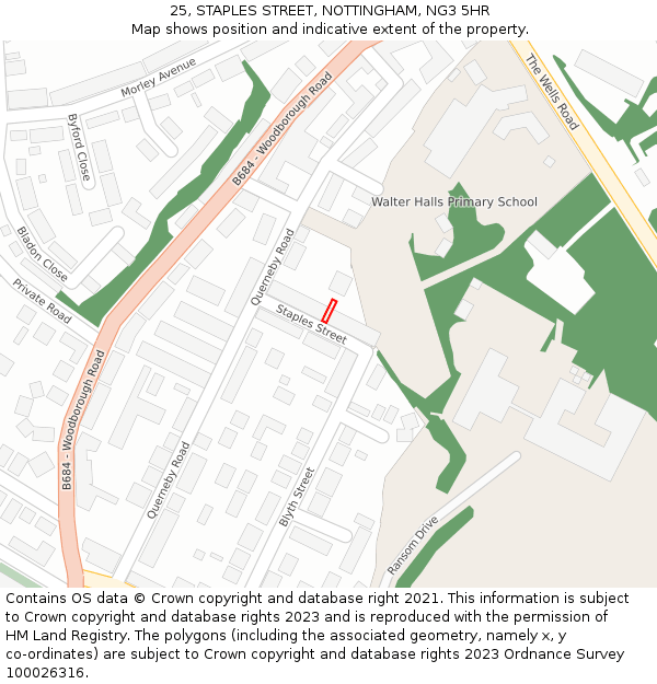 25, STAPLES STREET, NOTTINGHAM, NG3 5HR: Location map and indicative extent of plot