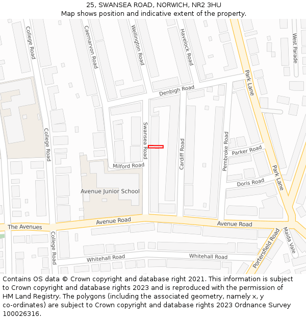25, SWANSEA ROAD, NORWICH, NR2 3HU: Location map and indicative extent of plot