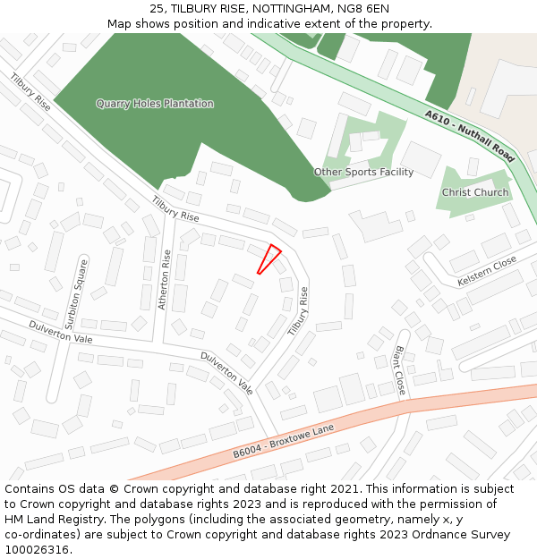 25, TILBURY RISE, NOTTINGHAM, NG8 6EN: Location map and indicative extent of plot
