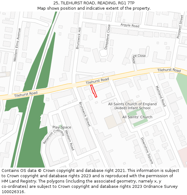 25, TILEHURST ROAD, READING, RG1 7TP: Location map and indicative extent of plot