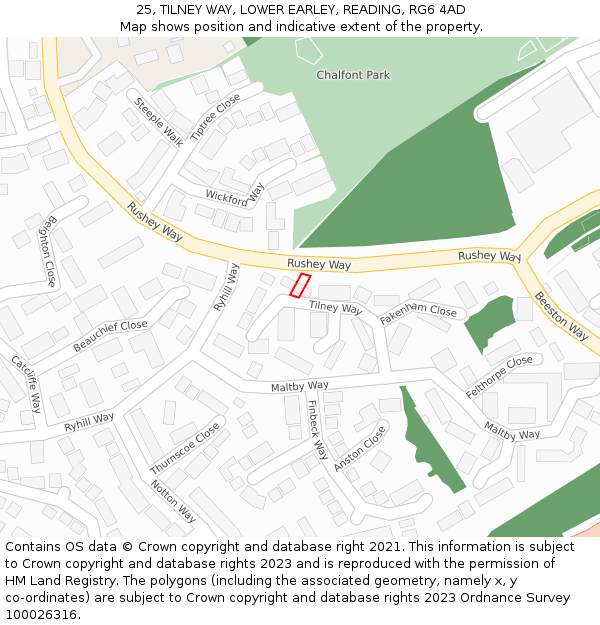 25, TILNEY WAY, LOWER EARLEY, READING, RG6 4AD: Location map and indicative extent of plot