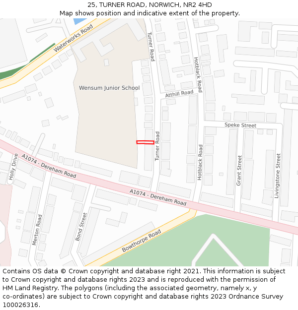25, TURNER ROAD, NORWICH, NR2 4HD: Location map and indicative extent of plot