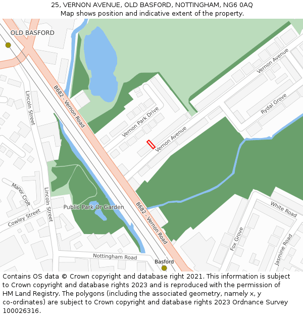 25, VERNON AVENUE, OLD BASFORD, NOTTINGHAM, NG6 0AQ: Location map and indicative extent of plot