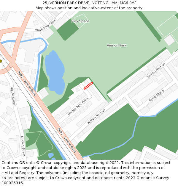 25, VERNON PARK DRIVE, NOTTINGHAM, NG6 0AF: Location map and indicative extent of plot