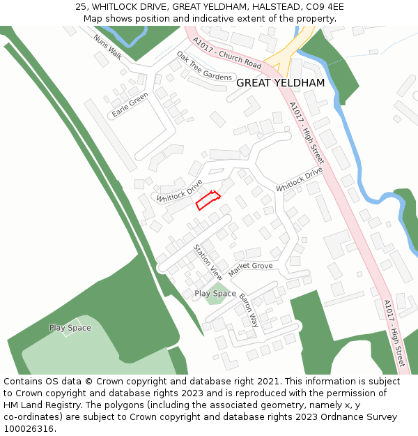 25, WHITLOCK DRIVE, GREAT YELDHAM, HALSTEAD, CO9 4EE: Location map and indicative extent of plot