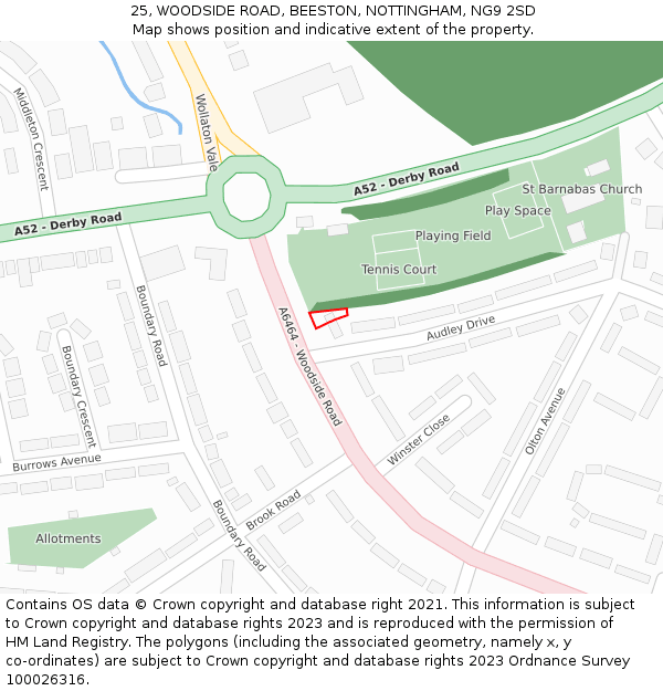 25, WOODSIDE ROAD, BEESTON, NOTTINGHAM, NG9 2SD: Location map and indicative extent of plot
