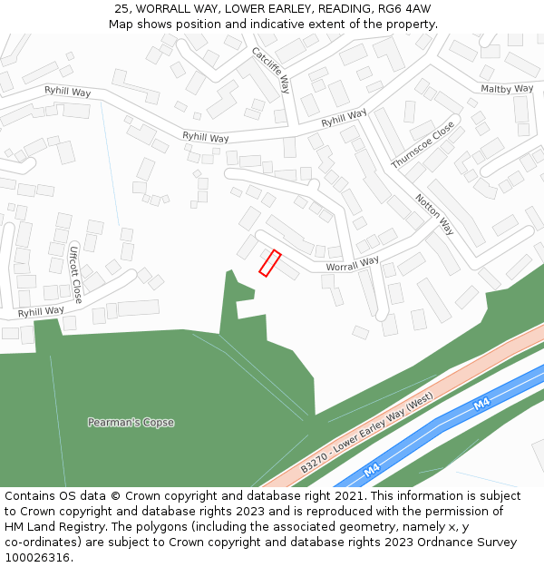 25, WORRALL WAY, LOWER EARLEY, READING, RG6 4AW: Location map and indicative extent of plot