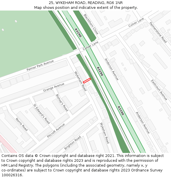 25, WYKEHAM ROAD, READING, RG6 1NR: Location map and indicative extent of plot