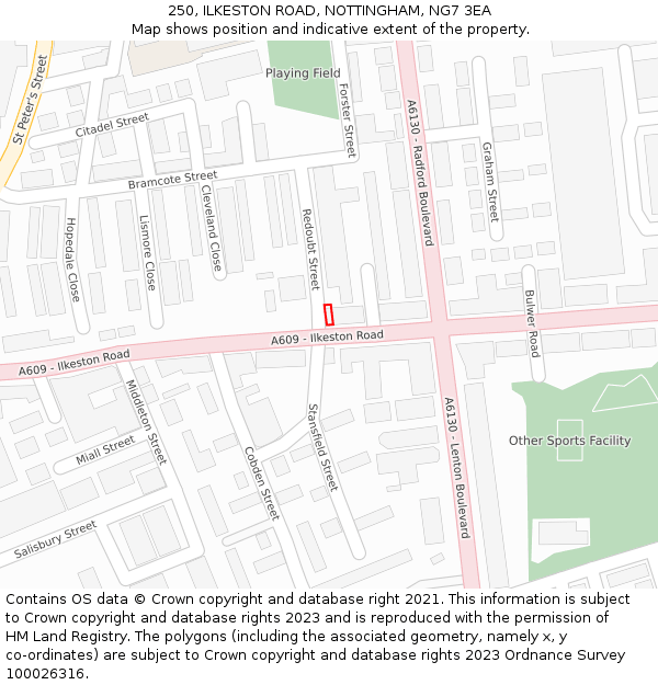 250, ILKESTON ROAD, NOTTINGHAM, NG7 3EA: Location map and indicative extent of plot