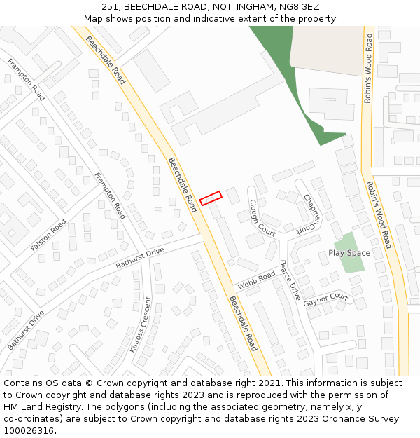 251, BEECHDALE ROAD, NOTTINGHAM, NG8 3EZ: Location map and indicative extent of plot