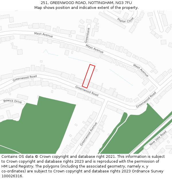 251, GREENWOOD ROAD, NOTTINGHAM, NG3 7FU: Location map and indicative extent of plot