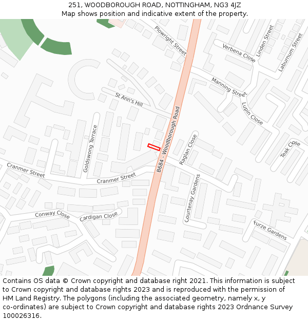 251, WOODBOROUGH ROAD, NOTTINGHAM, NG3 4JZ: Location map and indicative extent of plot