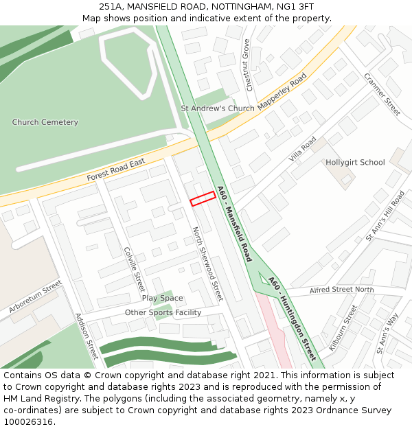 251A, MANSFIELD ROAD, NOTTINGHAM, NG1 3FT: Location map and indicative extent of plot