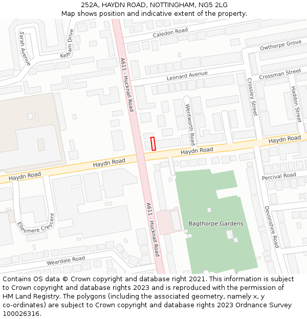 252A, HAYDN ROAD, NOTTINGHAM, NG5 2LG: Location map and indicative extent of plot