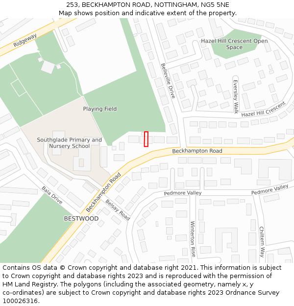 253, BECKHAMPTON ROAD, NOTTINGHAM, NG5 5NE: Location map and indicative extent of plot
