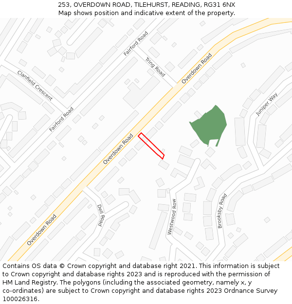 253, OVERDOWN ROAD, TILEHURST, READING, RG31 6NX: Location map and indicative extent of plot