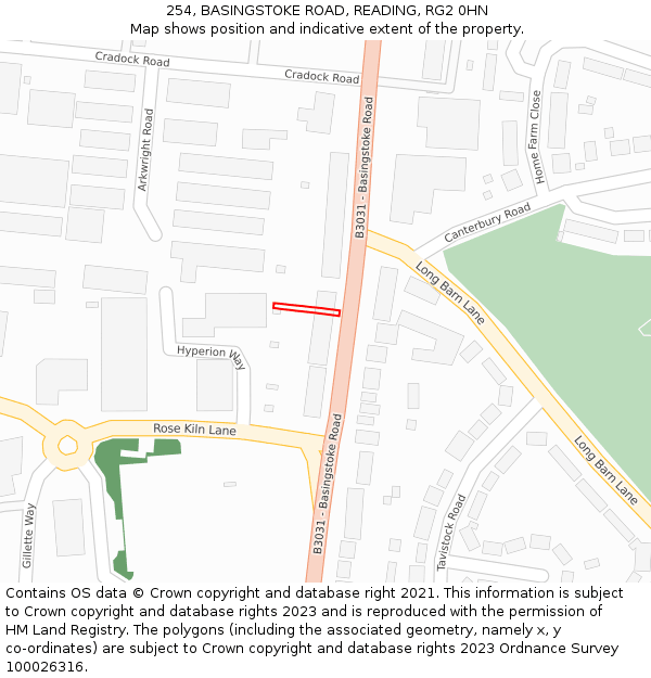 254, BASINGSTOKE ROAD, READING, RG2 0HN: Location map and indicative extent of plot