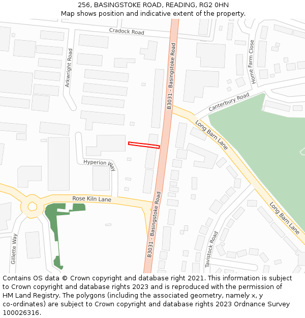 256, BASINGSTOKE ROAD, READING, RG2 0HN: Location map and indicative extent of plot