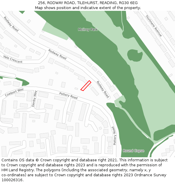 256, RODWAY ROAD, TILEHURST, READING, RG30 6EG: Location map and indicative extent of plot