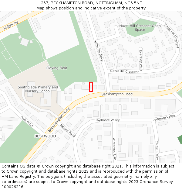 257, BECKHAMPTON ROAD, NOTTINGHAM, NG5 5NE: Location map and indicative extent of plot