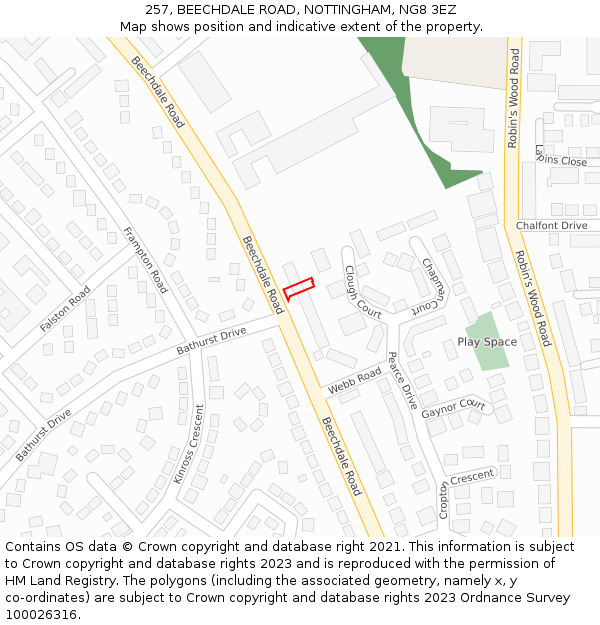 257, BEECHDALE ROAD, NOTTINGHAM, NG8 3EZ: Location map and indicative extent of plot