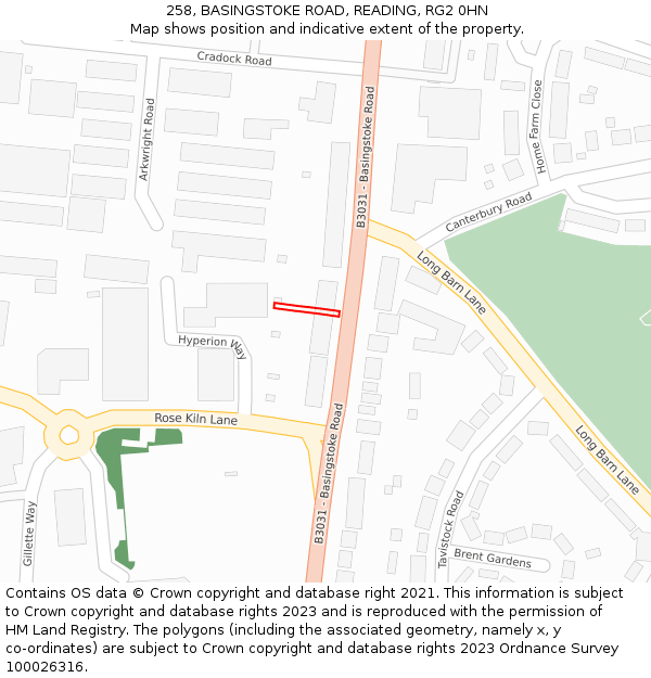 258, BASINGSTOKE ROAD, READING, RG2 0HN: Location map and indicative extent of plot
