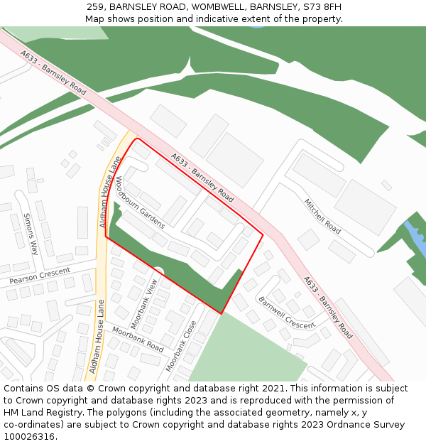 259, BARNSLEY ROAD, WOMBWELL, BARNSLEY, S73 8FH: Location map and indicative extent of plot