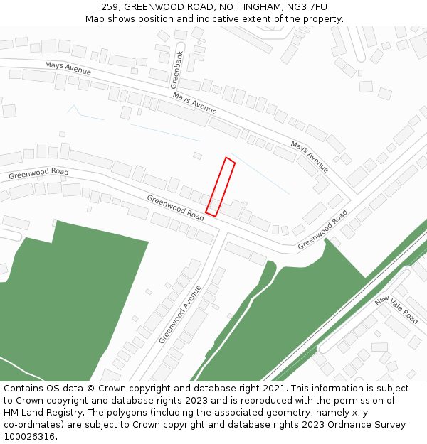 259, GREENWOOD ROAD, NOTTINGHAM, NG3 7FU: Location map and indicative extent of plot