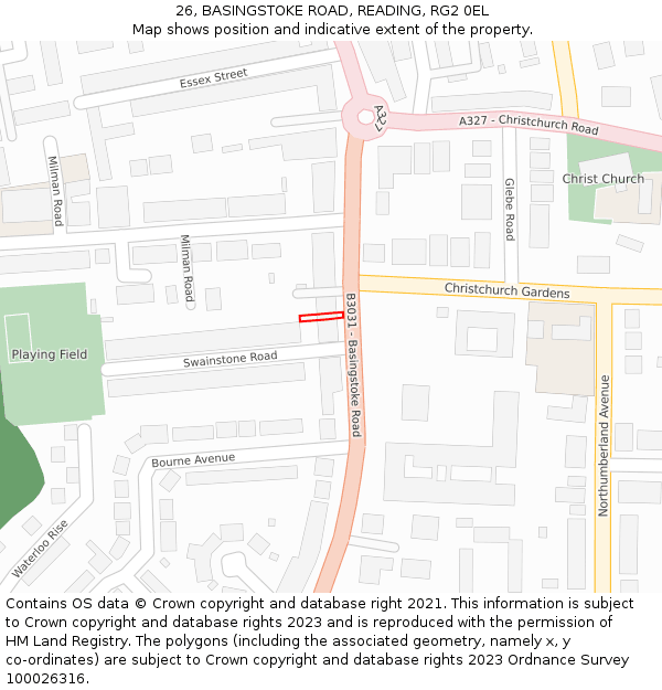 26, BASINGSTOKE ROAD, READING, RG2 0EL: Location map and indicative extent of plot
