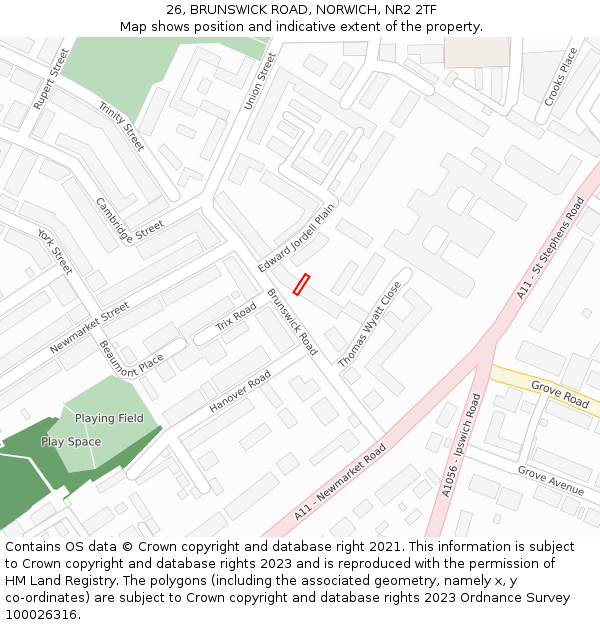 26, BRUNSWICK ROAD, NORWICH, NR2 2TF: Location map and indicative extent of plot