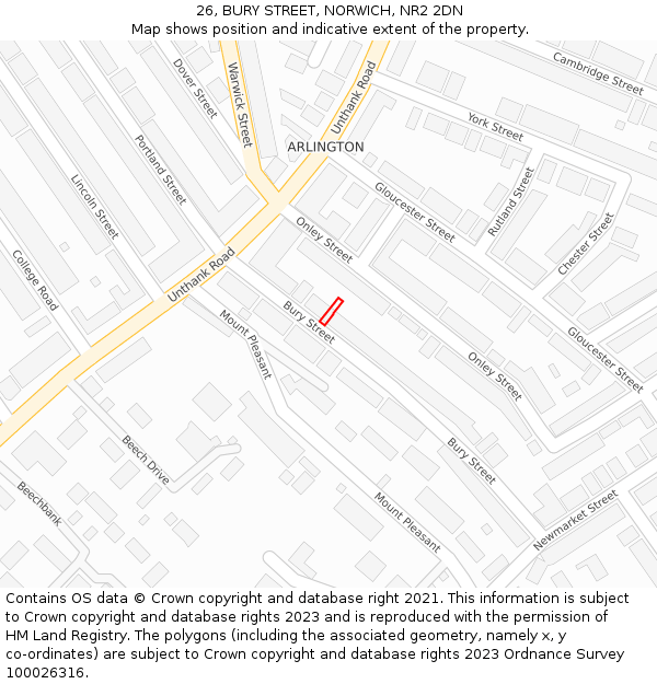 26, BURY STREET, NORWICH, NR2 2DN: Location map and indicative extent of plot