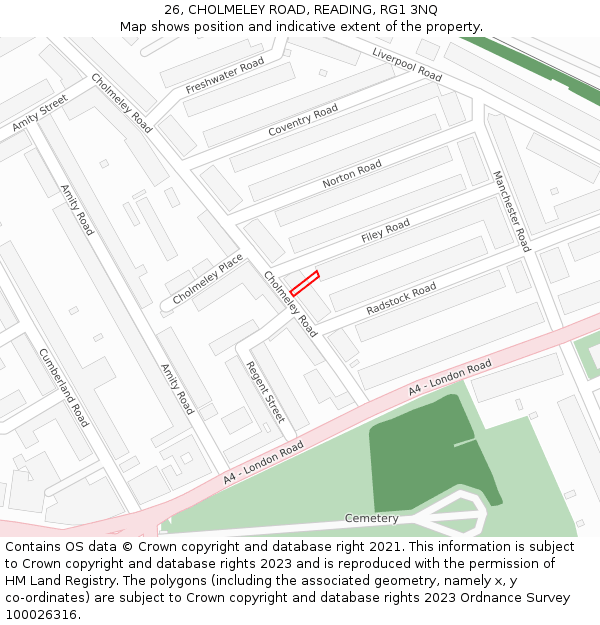 26, CHOLMELEY ROAD, READING, RG1 3NQ: Location map and indicative extent of plot
