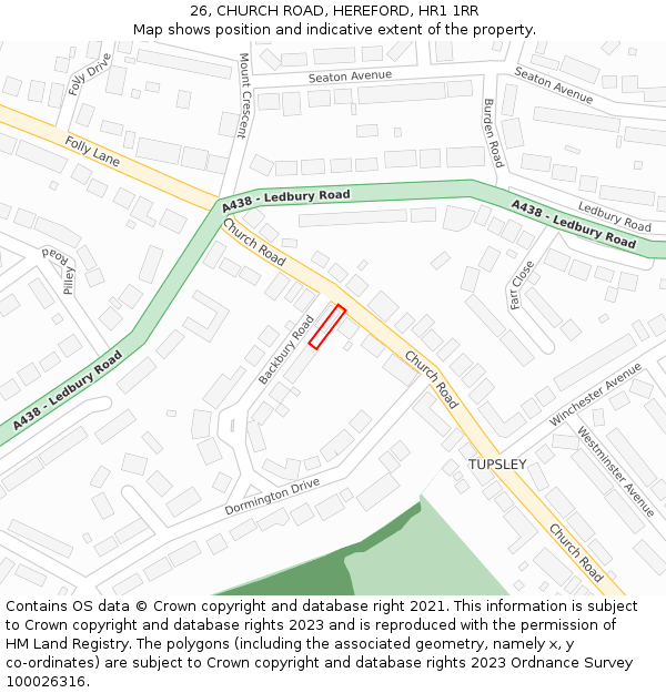 26, CHURCH ROAD, HEREFORD, HR1 1RR: Location map and indicative extent of plot