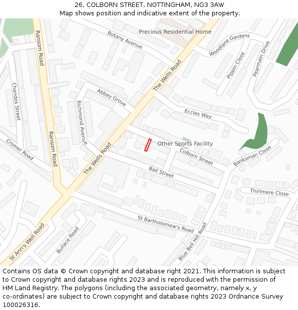 26, COLBORN STREET, NOTTINGHAM, NG3 3AW: Location map and indicative extent of plot