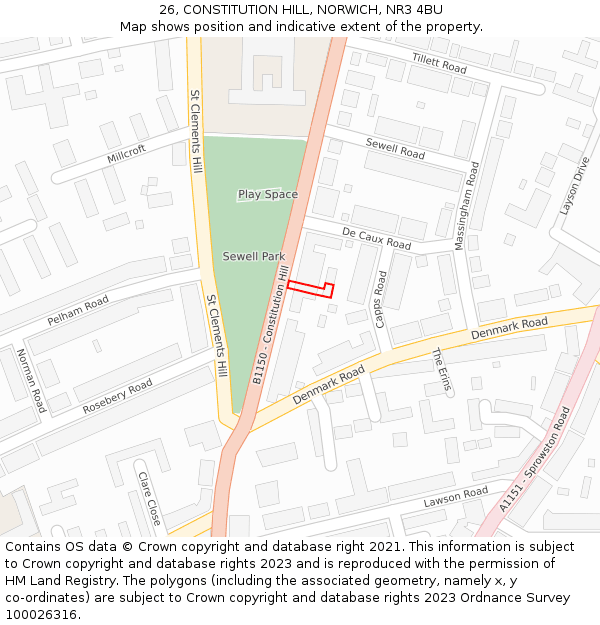 26, CONSTITUTION HILL, NORWICH, NR3 4BU: Location map and indicative extent of plot