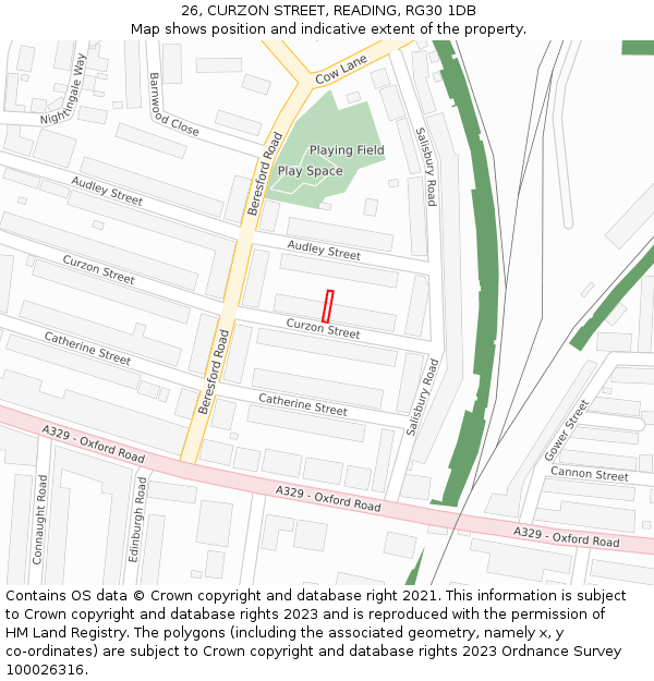 26, CURZON STREET, READING, RG30 1DB: Location map and indicative extent of plot