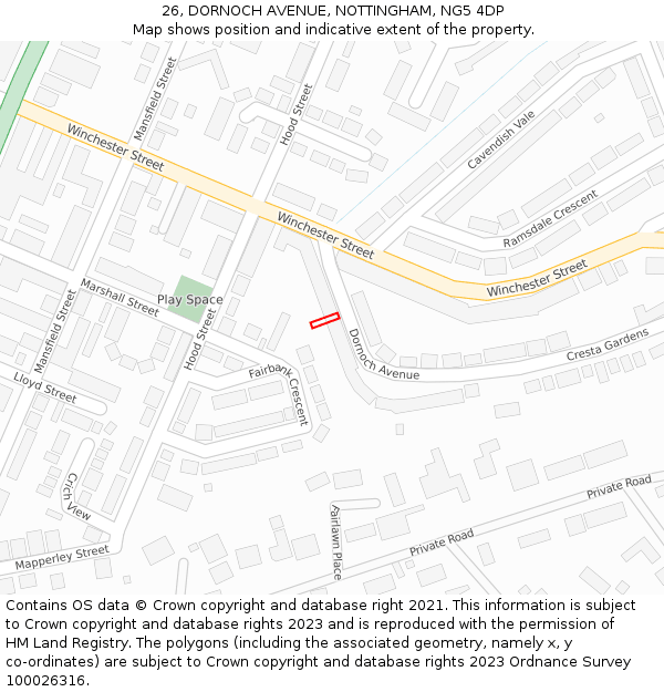 26, DORNOCH AVENUE, NOTTINGHAM, NG5 4DP: Location map and indicative extent of plot