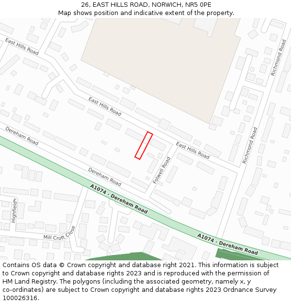 26, EAST HILLS ROAD, NORWICH, NR5 0PE: Location map and indicative extent of plot