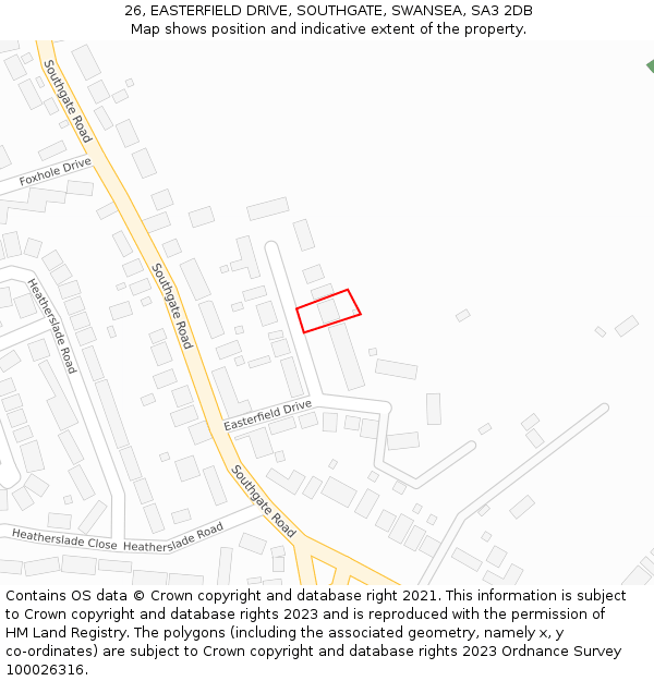 26, EASTERFIELD DRIVE, SOUTHGATE, SWANSEA, SA3 2DB: Location map and indicative extent of plot