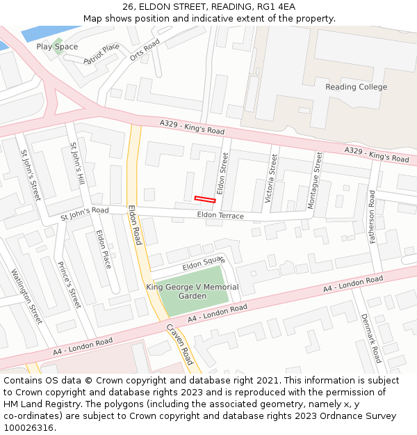 26, ELDON STREET, READING, RG1 4EA: Location map and indicative extent of plot